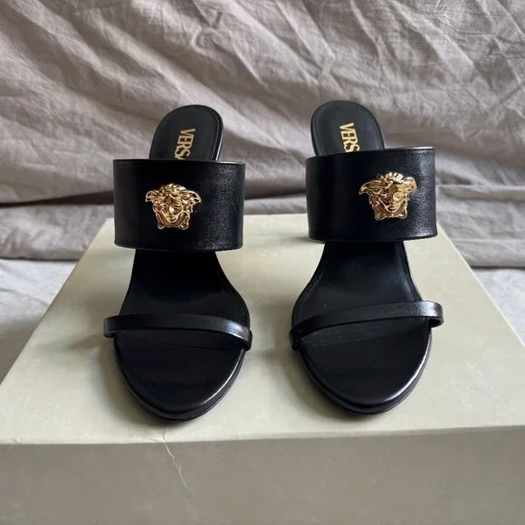 Versace Black Mules with Gold Medusa - Picture 1 of 10